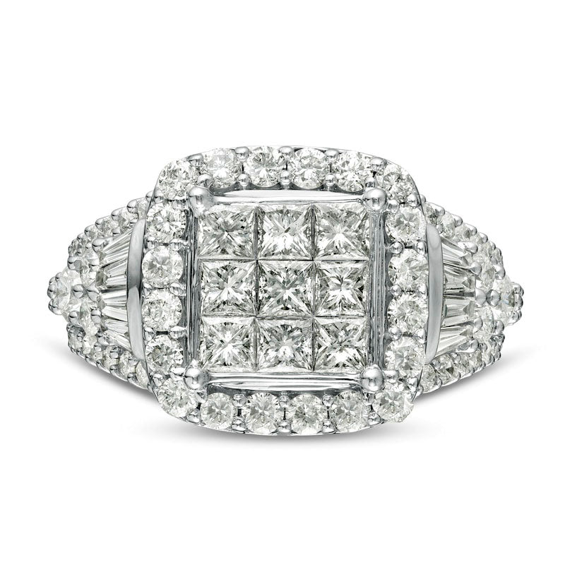 2.75 CT. T.W. Princess-Cut Natural Diamond Frame Engagement Ring in Solid 10K White Gold