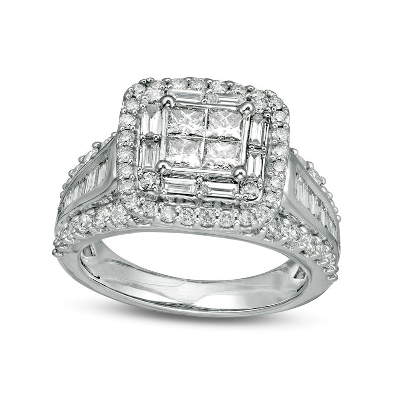 2.20 CT. T.W. Quad Princess-Cut Natural Diamond Frame Engagement Ring in Solid 14K White Gold