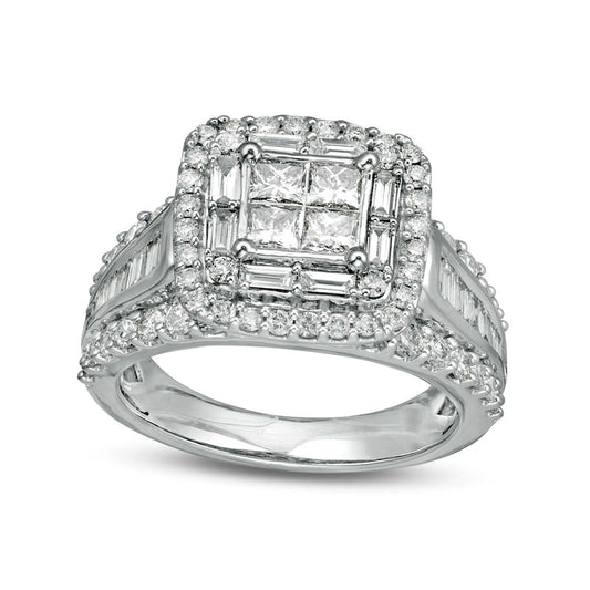 2.20 CT. T.W. Quad Princess-Cut Natural Diamond Frame Engagement Ring in Solid 14K White Gold