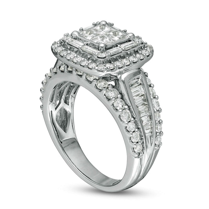 2.20 CT. T.W. Quad Princess-Cut Natural Diamond Frame Engagement Ring in Solid 14K White Gold