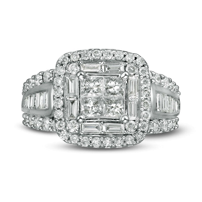 2.20 CT. T.W. Quad Princess-Cut Natural Diamond Frame Engagement Ring in Solid 14K White Gold