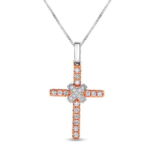 0.2 CT. T.W. Natural Diamond "X" Cross Pendant in 10K Two-Tone Gold