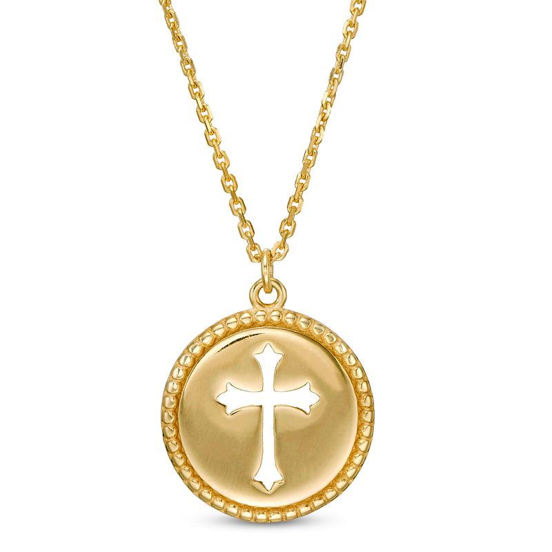 Cut-Out Gothic-Style Cross Bead Frame Medallion Pendant in 14K Gold