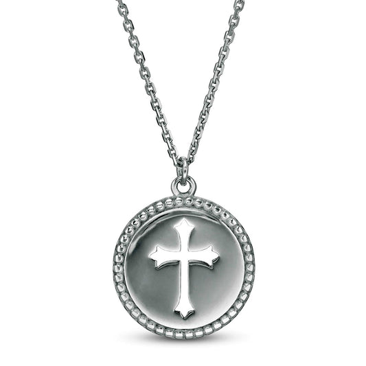 Cut-Out Gothic-Style Cross Bead Frame Medallion Pendant in 14K White Gold