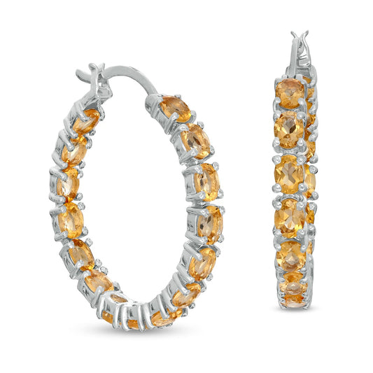 Oval Citrine Inside-Out Hoop Earrings in Sterling Silver