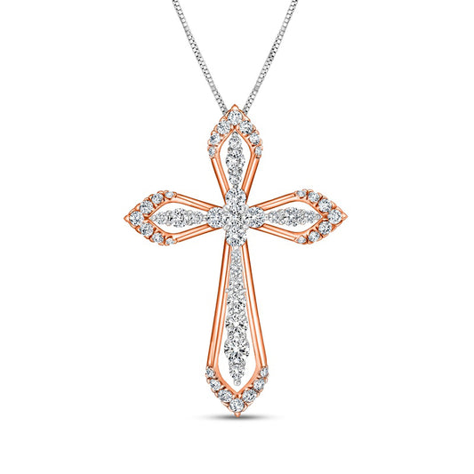 0.75 CT. T.W. Natural Diamond Flared Cross Pendant in 10K Two-Tone Gold