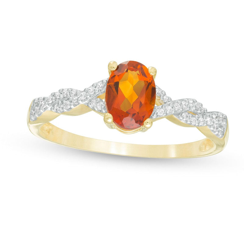 Oval Madeira Citrine and 0.10 CT. T.W. Natural Diamond Braid Ring in Solid 10K Yellow Gold