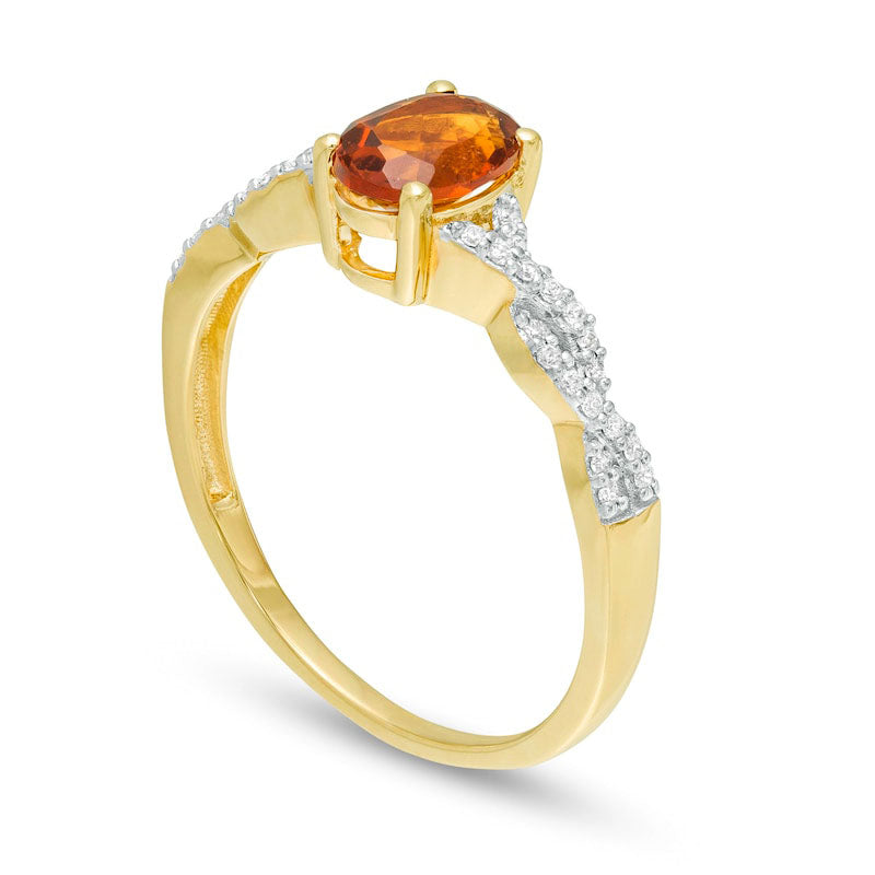 Oval Madeira Citrine and 0.10 CT. T.W. Natural Diamond Braid Ring in Solid 10K Yellow Gold