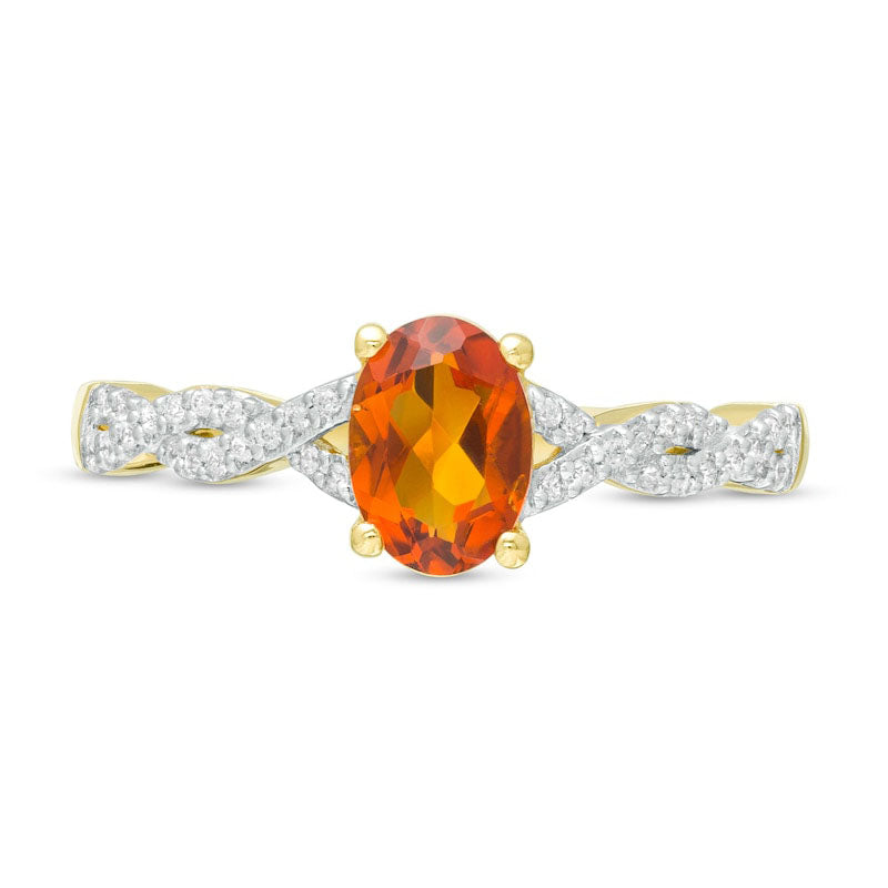 Oval Madeira Citrine and 0.10 CT. T.W. Natural Diamond Braid Ring in Solid 10K Yellow Gold