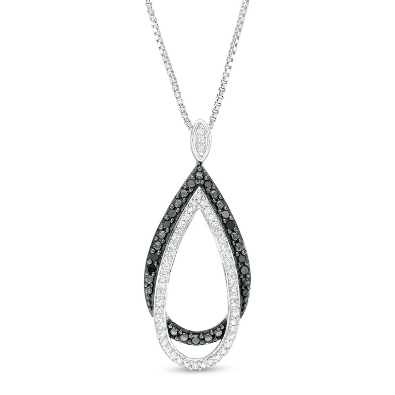 0.2 CT. T.W. Enhanced Black and White Natural Diamond Double Teardrop Pendant in Sterling Silver