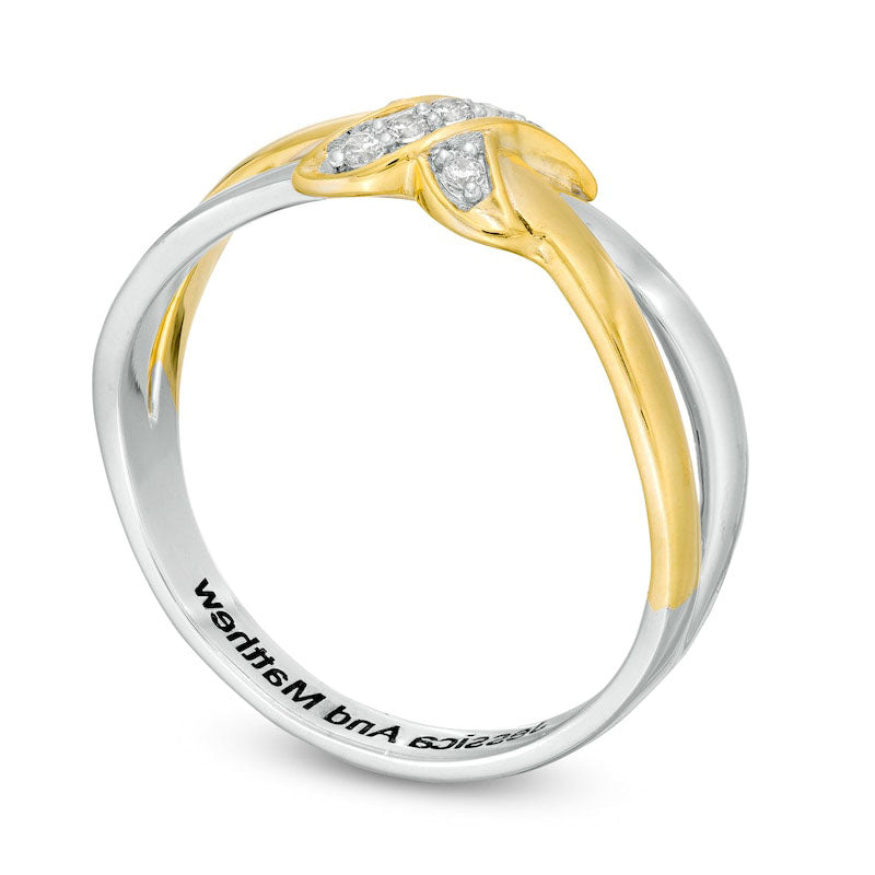 0.05 CT. T.W. Natural Diamond "X" Engravable Crossover Split Shank Promise Ring in Sterling Silver and Solid 10K Yellow Gold (1 Line)