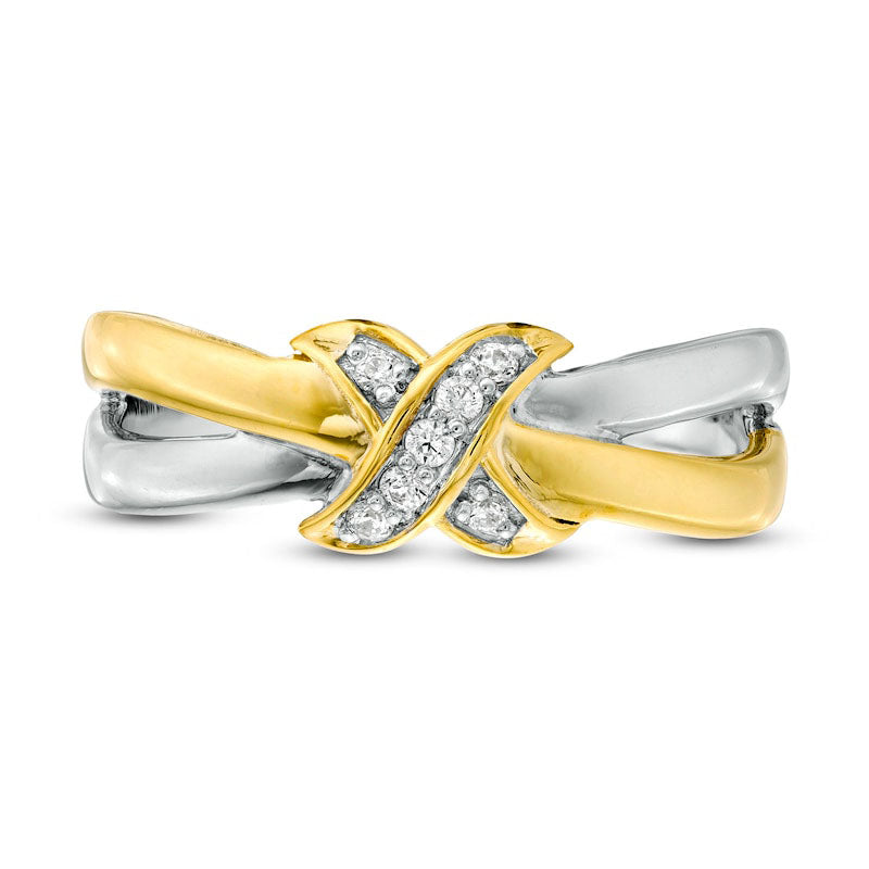 0.05 CT. T.W. Natural Diamond "X" Engravable Crossover Split Shank Promise Ring in Sterling Silver and Solid 10K Yellow Gold (1 Line)