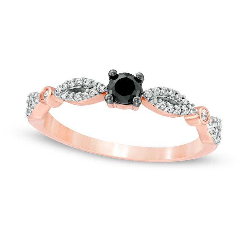 0.25 CT. T.W. Enhanced Black and White Natural Diamond Alternating Marquise Promise Ring in Solid 10K Rose Gold