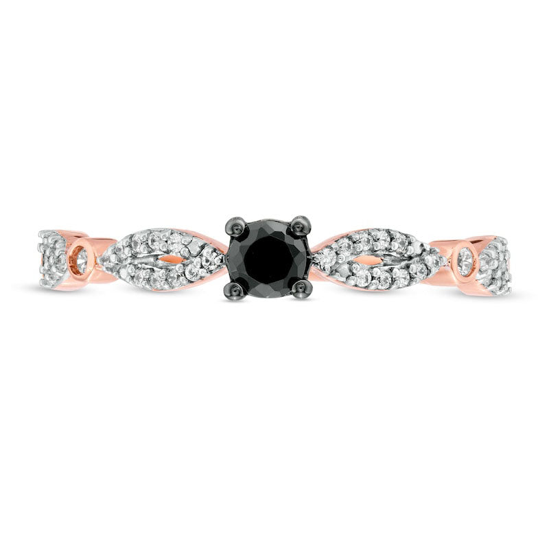 0.25 CT. T.W. Enhanced Black and White Natural Diamond Alternating Marquise Promise Ring in Solid 10K Rose Gold