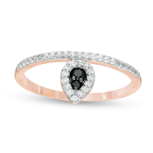 0.17 CT. T.W. Enhanced Black and White Natural Diamond Pear-Shaped Frame Promise Ring in Solid 10K Rose Gold