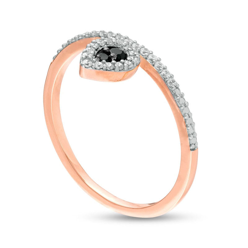 0.17 CT. T.W. Enhanced Black and White Natural Diamond Pear-Shaped Frame Promise Ring in Solid 10K Rose Gold