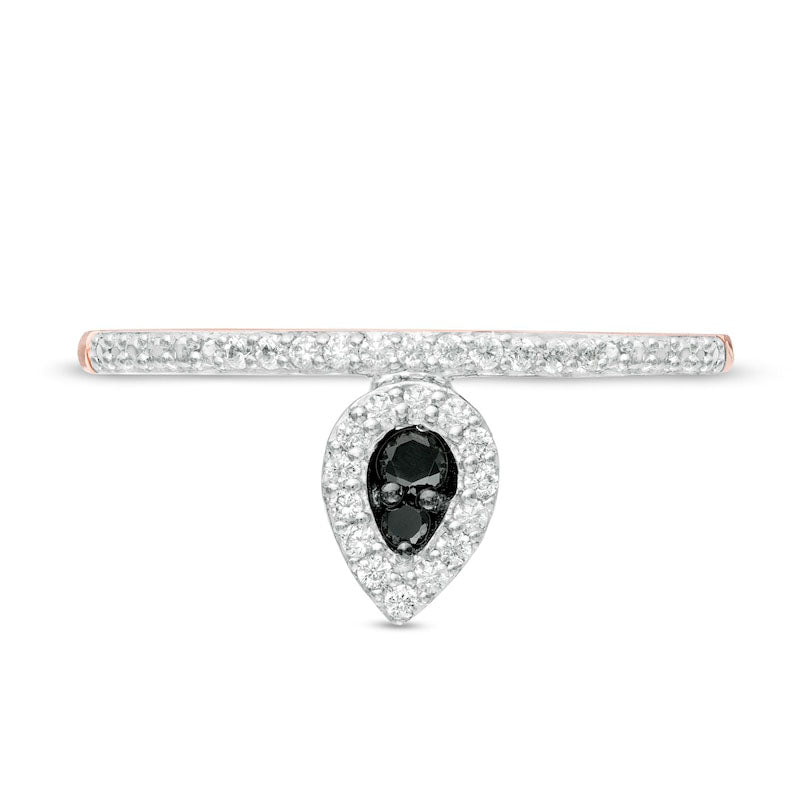 0.17 CT. T.W. Enhanced Black and White Natural Diamond Pear-Shaped Frame Promise Ring in Solid 10K Rose Gold