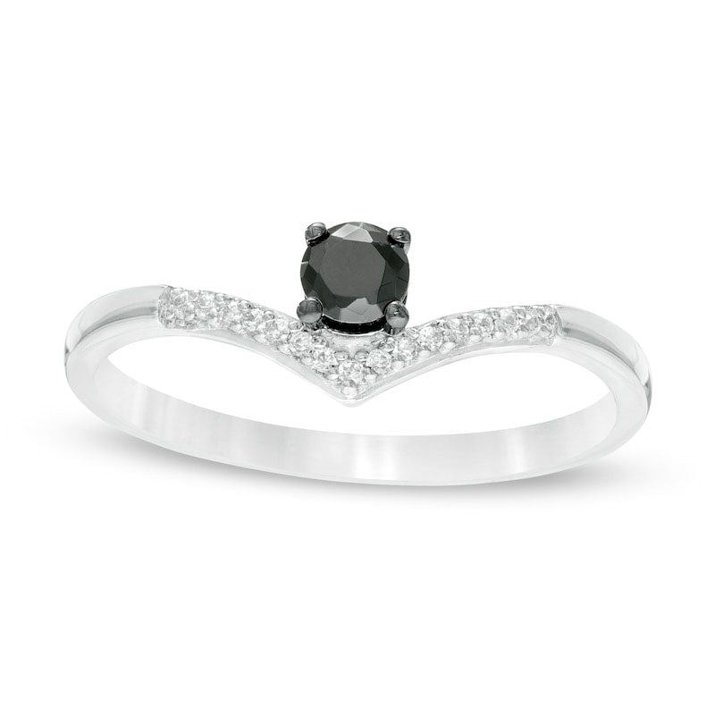 0.20 CT. T.W. Enhanced Black and White Natural Diamond Chevron Promise Ring in Solid 10K White Gold