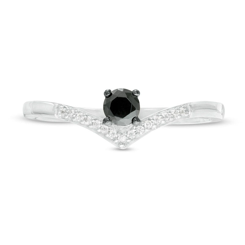 0.20 CT. T.W. Enhanced Black and White Natural Diamond Chevron Promise Ring in Solid 10K White Gold