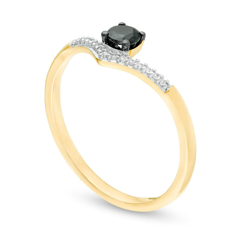 0.20 CT. T.W. Enhanced Black and White Natural Diamond Chevron Promise Ring in Solid 10K Yellow Gold