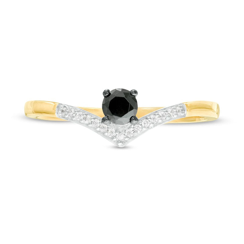 0.20 CT. T.W. Enhanced Black and White Natural Diamond Chevron Promise Ring in Solid 10K Yellow Gold