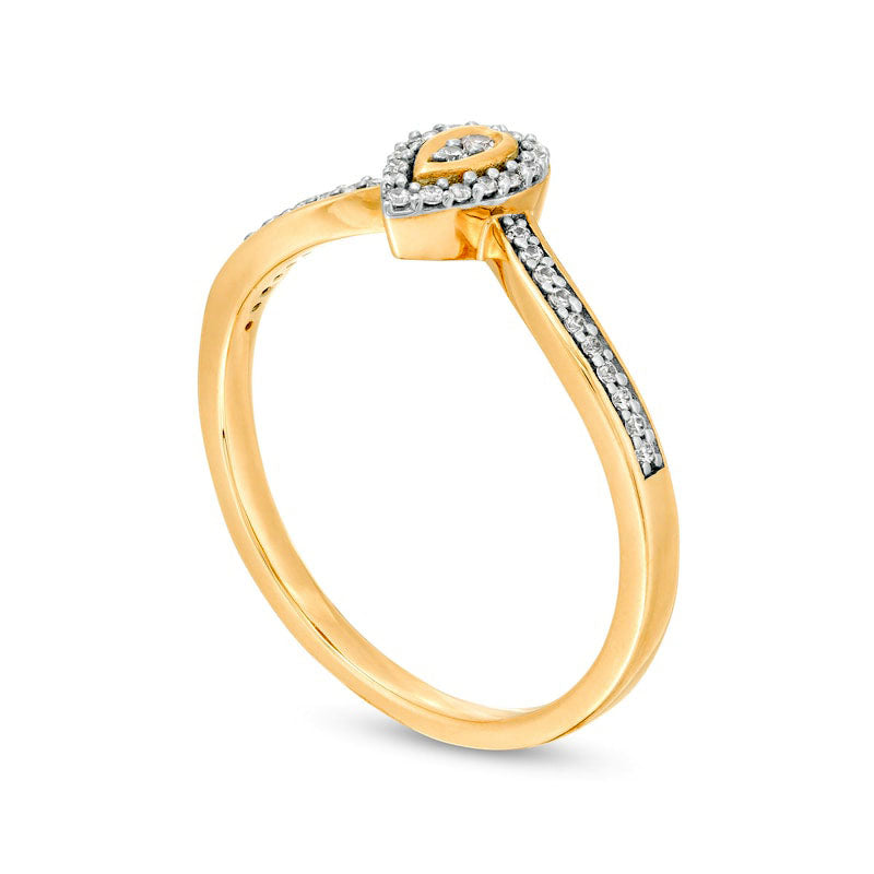 0.13 CT. T.W. Composite Natural Diamond Pear-Shaped Frame Chevron Promise Ring in Solid 10K Yellow Gold