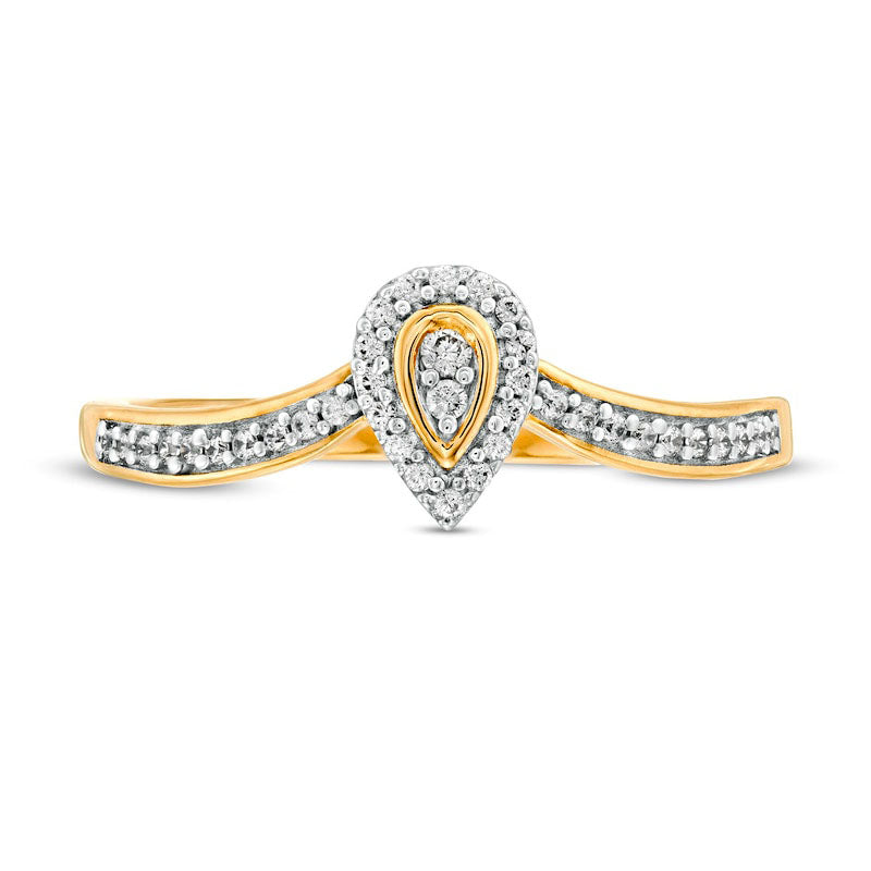 0.13 CT. T.W. Composite Natural Diamond Pear-Shaped Frame Chevron Promise Ring in Solid 10K Yellow Gold