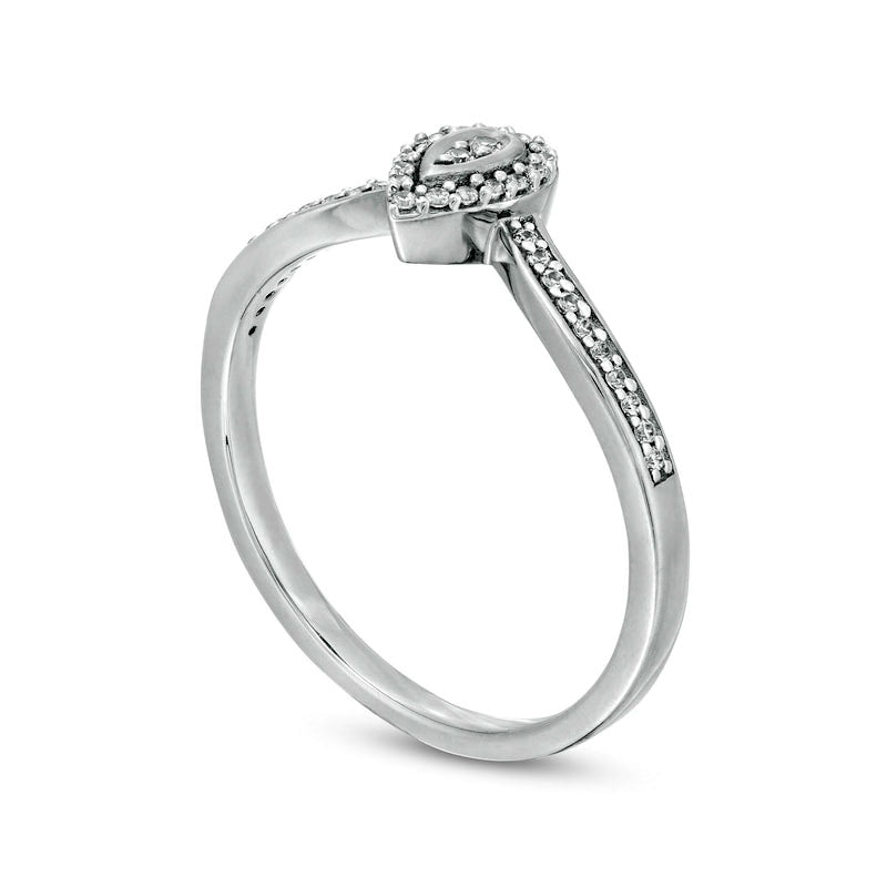 0.13 CT. T.W. Composite Natural Diamond Pear-Shaped Frame Chevron Promise Ring in Solid 10K White Gold