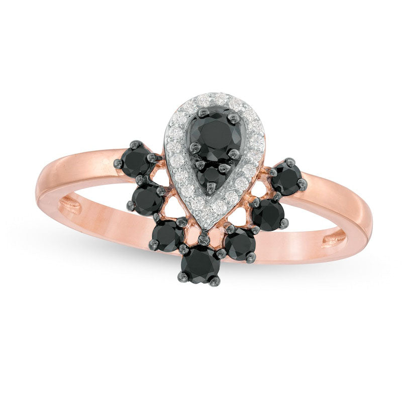 0.38 CT. T.W. Enhanced Black and White Composite Natural Diamond Pear-Shaped Frame Ring in Solid 10K Rose Gold