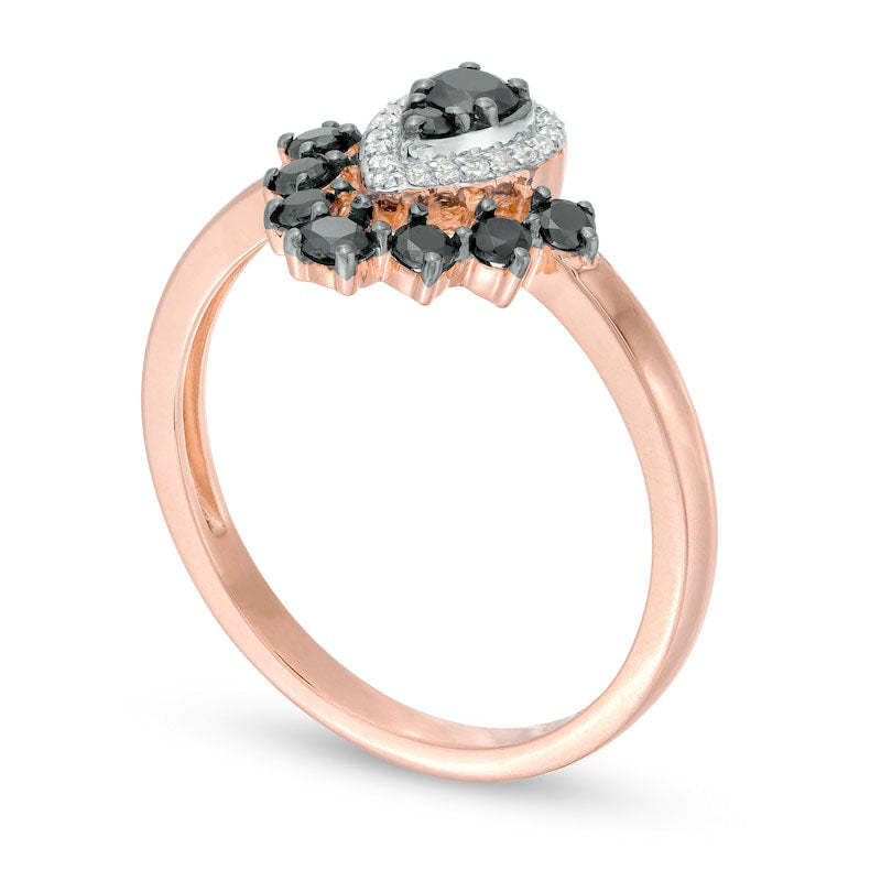 0.38 CT. T.W. Enhanced Black and White Composite Natural Diamond Pear-Shaped Frame Ring in Solid 10K Rose Gold