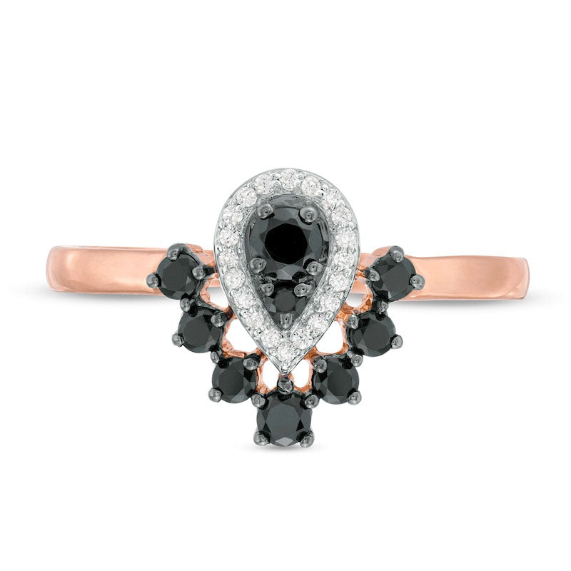 0.38 CT. T.W. Enhanced Black and White Composite Natural Diamond Pear-Shaped Frame Ring in Solid 10K Rose Gold