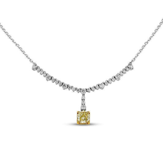 3.5 CT. T.W. Certified Radiant Fancy Yellow and White Natural Diamond Necklace in 14K White Gold (SI1) - 17"