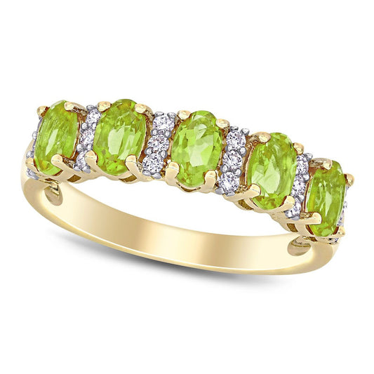 Oval Peridot and 0.17 CT. T.W. Natural Diamond Five Stone Ring in Solid 14K Gold