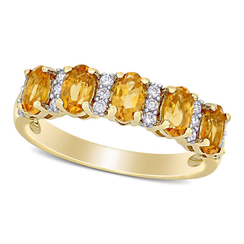 Oval Citrine and 0.17 CT. T.W. Natural Diamond Five Stone Ring in Solid 14K Gold