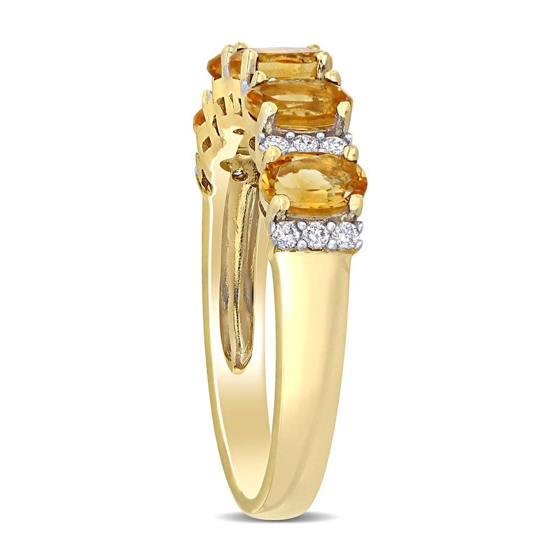 Oval Citrine and 0.17 CT. T.W. Natural Diamond Five Stone Ring in Solid 14K Gold