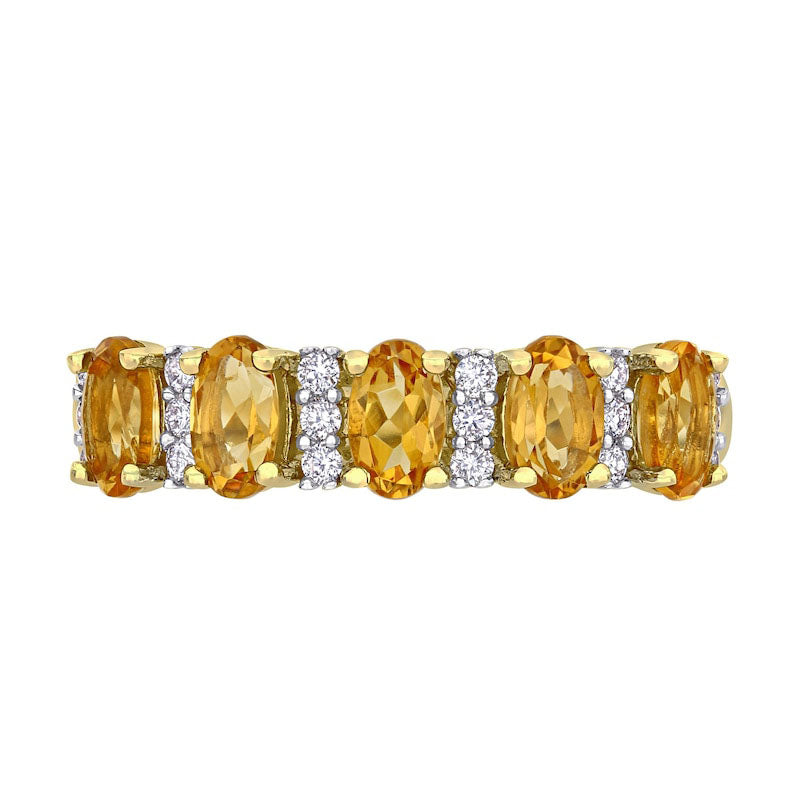 Oval Citrine and 0.17 CT. T.W. Natural Diamond Five Stone Ring in Solid 14K Gold