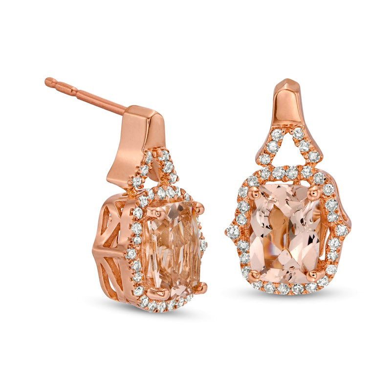 Elongated Cushion-Cut Morganite and 0.2 CT. T.W. Diamond Frame Drop Earrings in 10K Rose Gold