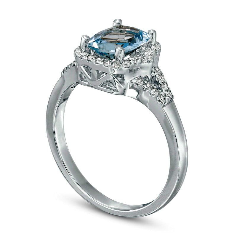 Elongated Cushion-Cut Aquamarine and 0.20 CT. T.W. Natural Diamond Frame Split Shank Ring in Solid 10K White Gold