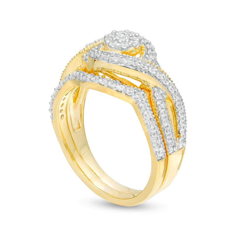 0.63 CT. T.W. Natural Diamond Frame Bypass Antique Vintage-Style Bridal Engagement Ring Set in Solid 10K Yellow Gold