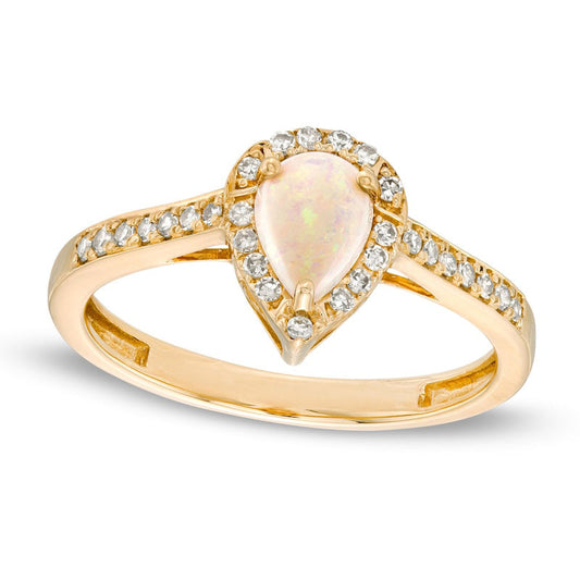 Pear-Shaped Opal and 0.17 CT. T.W. Natural Diamond Frame Ring in Solid 10K Yellow Gold