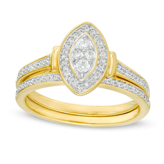 0.33 CT. T.W. Composite Natural Diamond Marquise Frame Collar Bridal Engagement Ring Set in Solid 10K Yellow Gold