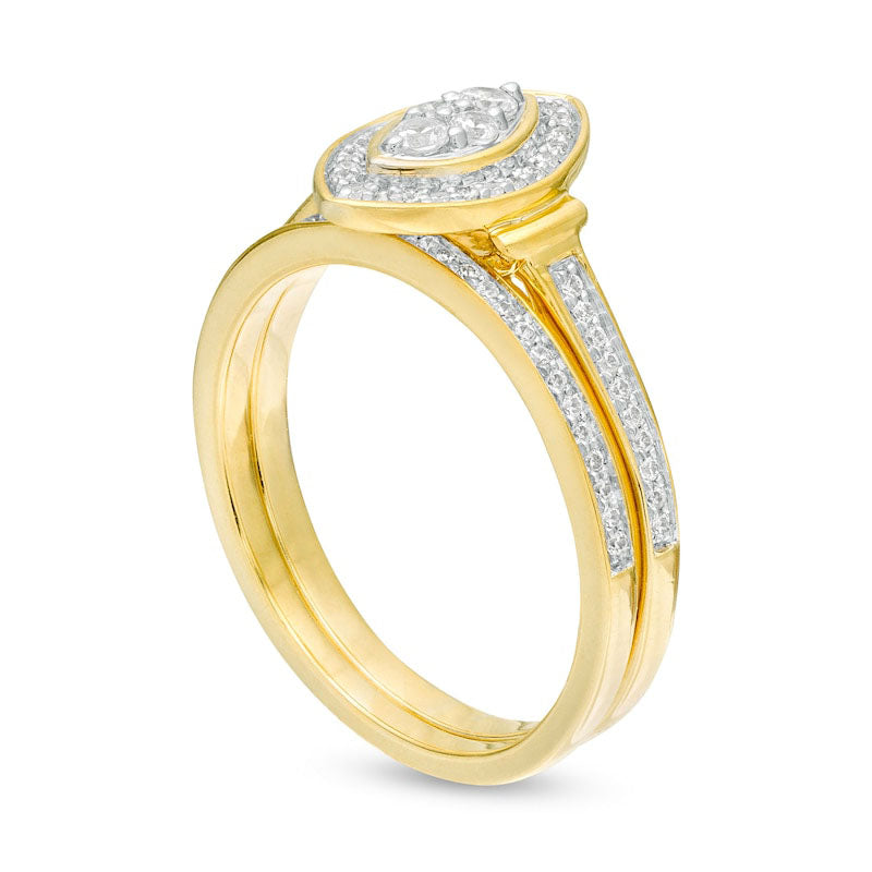 0.33 CT. T.W. Composite Natural Diamond Marquise Frame Collar Bridal Engagement Ring Set in Solid 10K Yellow Gold