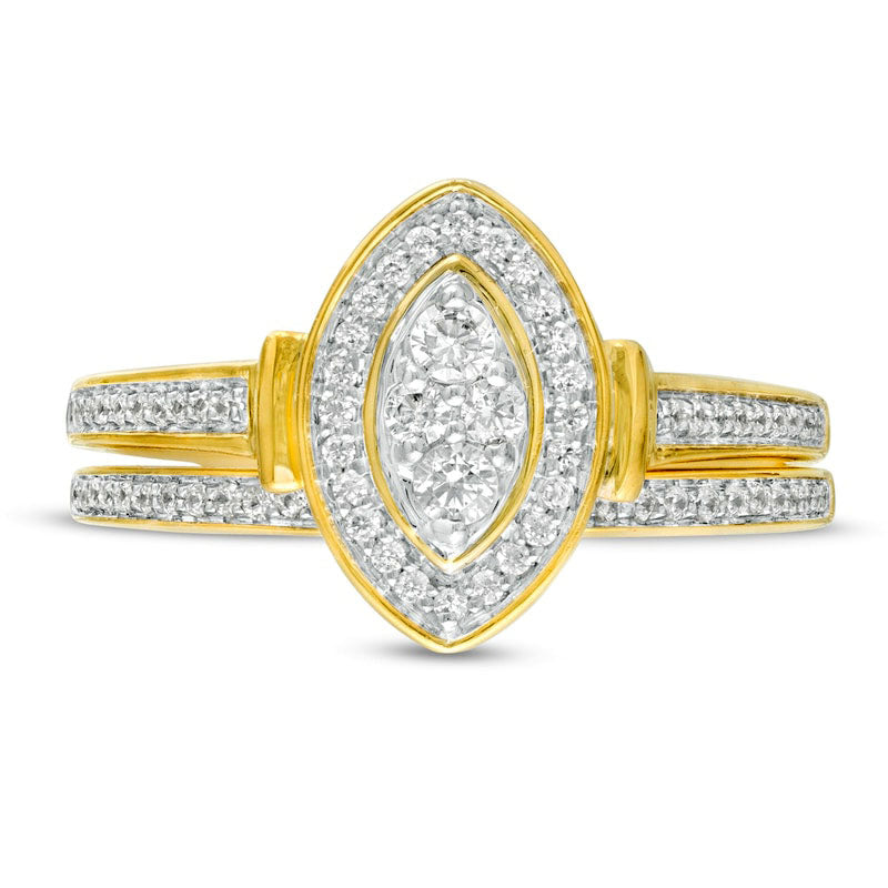 0.33 CT. T.W. Composite Natural Diamond Marquise Frame Collar Bridal Engagement Ring Set in Solid 10K Yellow Gold