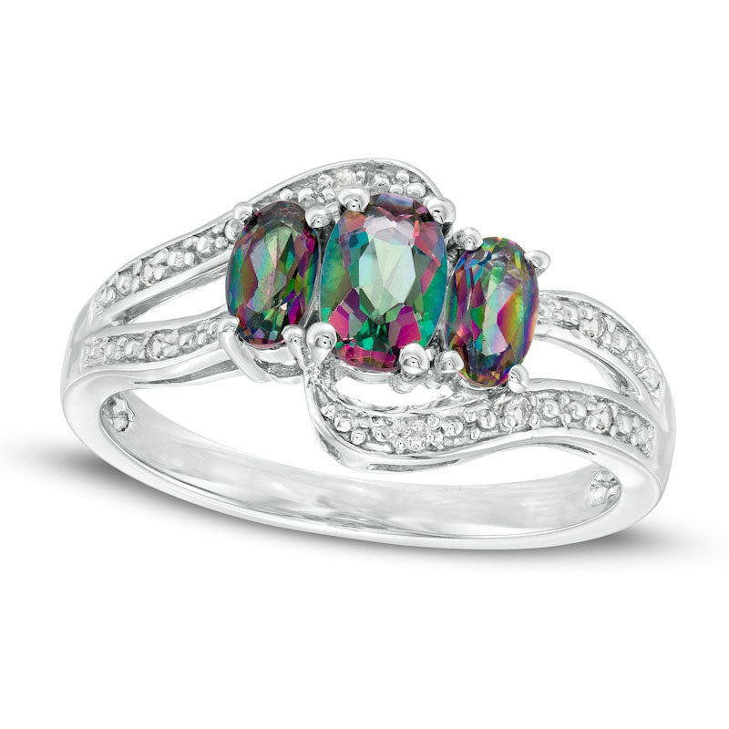 Oval Mystic Fire® and White Topaz Three Stone Bypass Ring in Sterling Silver