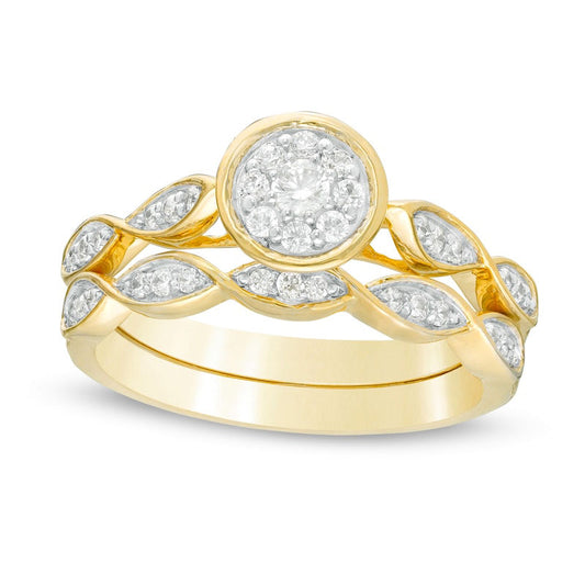 0.33 CT. T.W. Natural Diamond Frame Twist Shank Bridal Engagement Ring Set in Solid 10K Yellow Gold