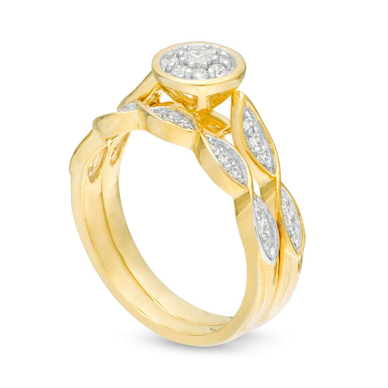 0.33 CT. T.W. Natural Diamond Frame Twist Shank Bridal Engagement Ring Set in Solid 10K Yellow Gold