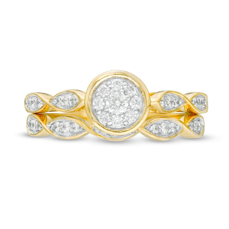 0.33 CT. T.W. Natural Diamond Frame Twist Shank Bridal Engagement Ring Set in Solid 10K Yellow Gold