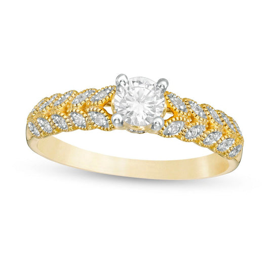 0.50 CT. T.W. Natural Diamond Leaf Sides Engagement Ring in Solid 10K Yellow Gold