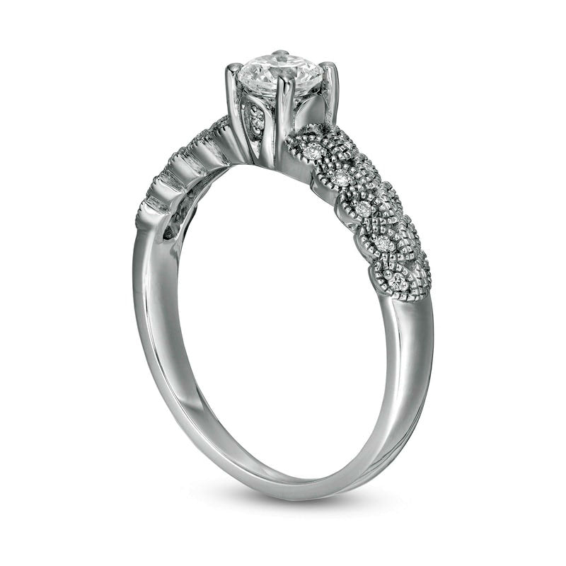 0.50 CT. T.W. Natural Diamond Leaf Sides Engagement Ring in Solid 10K White Gold