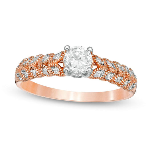 0.50 CT. T.W. Natural Diamond Leaf Sides Engagement Ring in Solid 10K Rose Gold